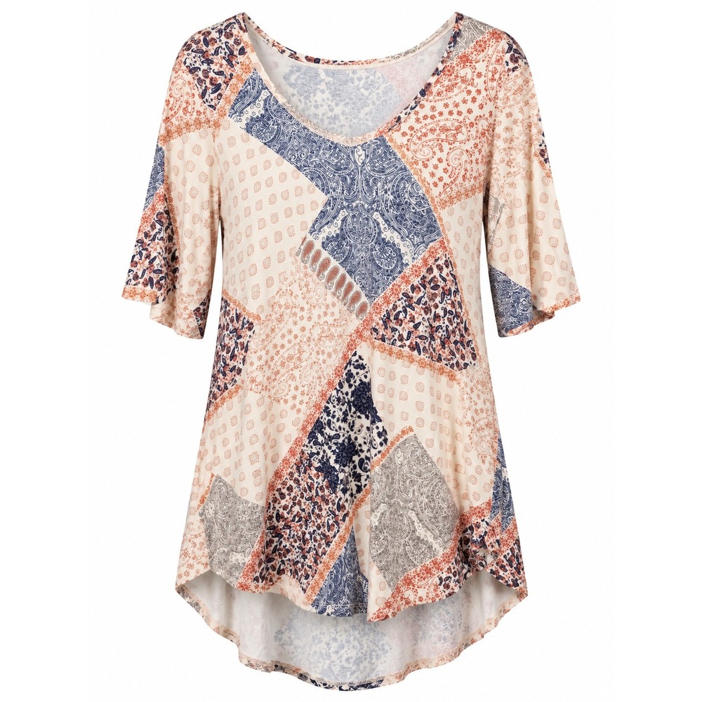 Maurices 24/7 Paisley Patchwork High-Low Tunic Tee – Size Tag Faded